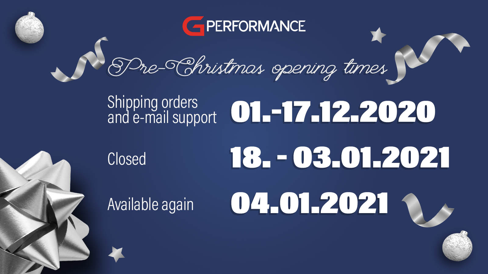 Christmas opening times - G-Performance
