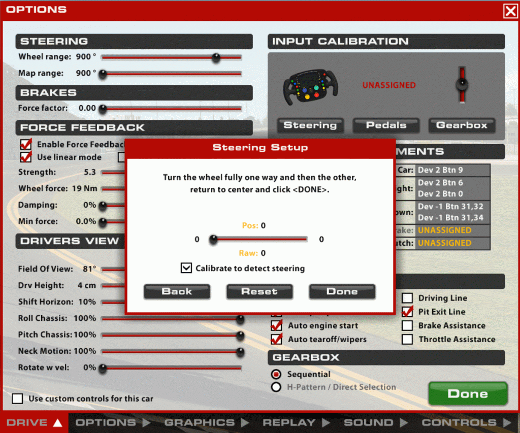 iRacing's steering, pedal and shifter setup