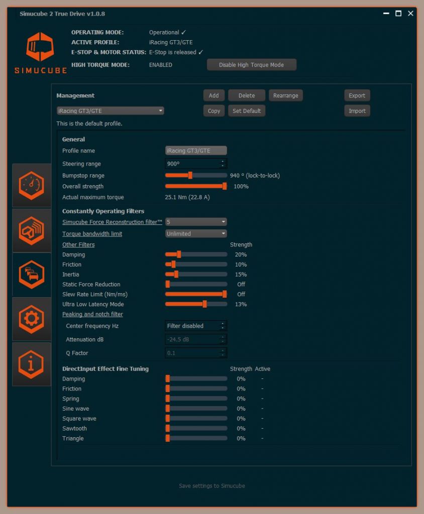 Simucube FFB settings Porsche GTE rsr