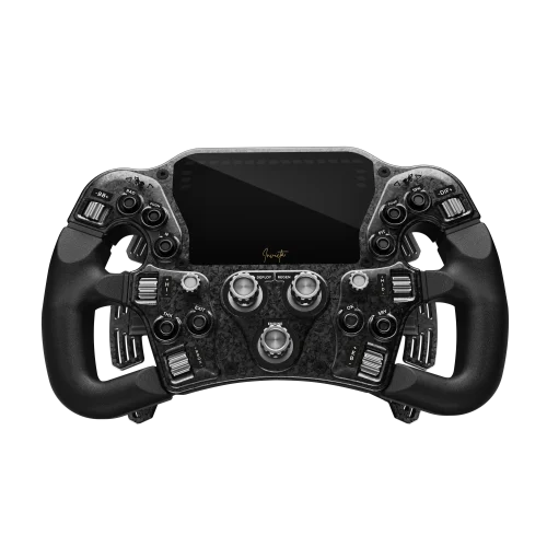 Asetek Invicta button box forged carbon black with LMP handles Black Grey - front view
